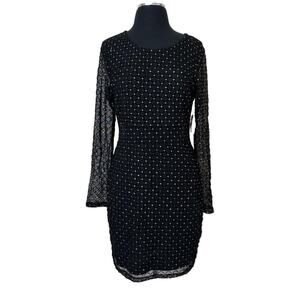 A.U.W. Black Sheer Long Sleeve Mesh Glitter Velvet Detail Dress Fairy Size XL